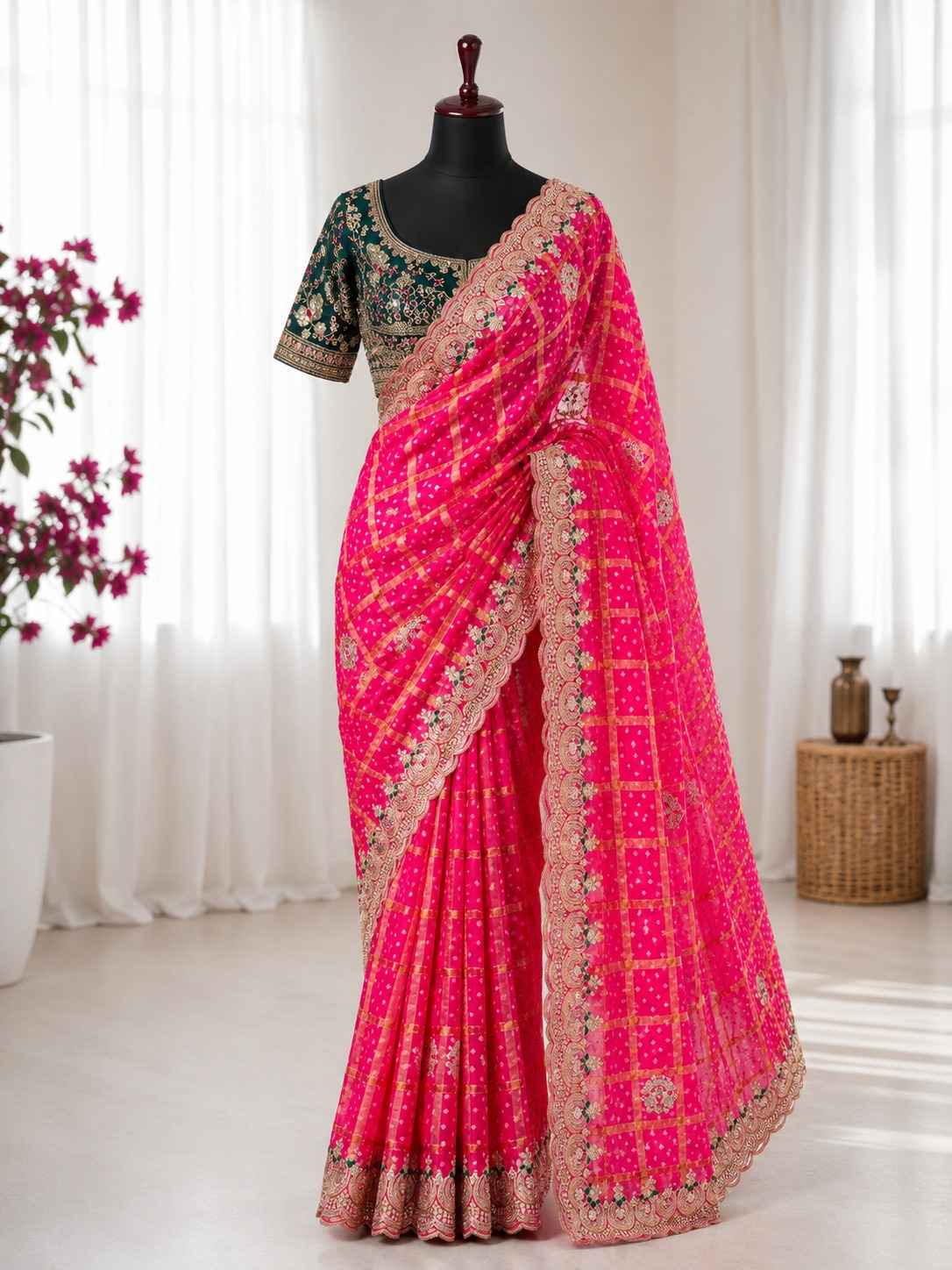 PANETAR CHIFFON  SEQWANCE THREAD WORK SAREE