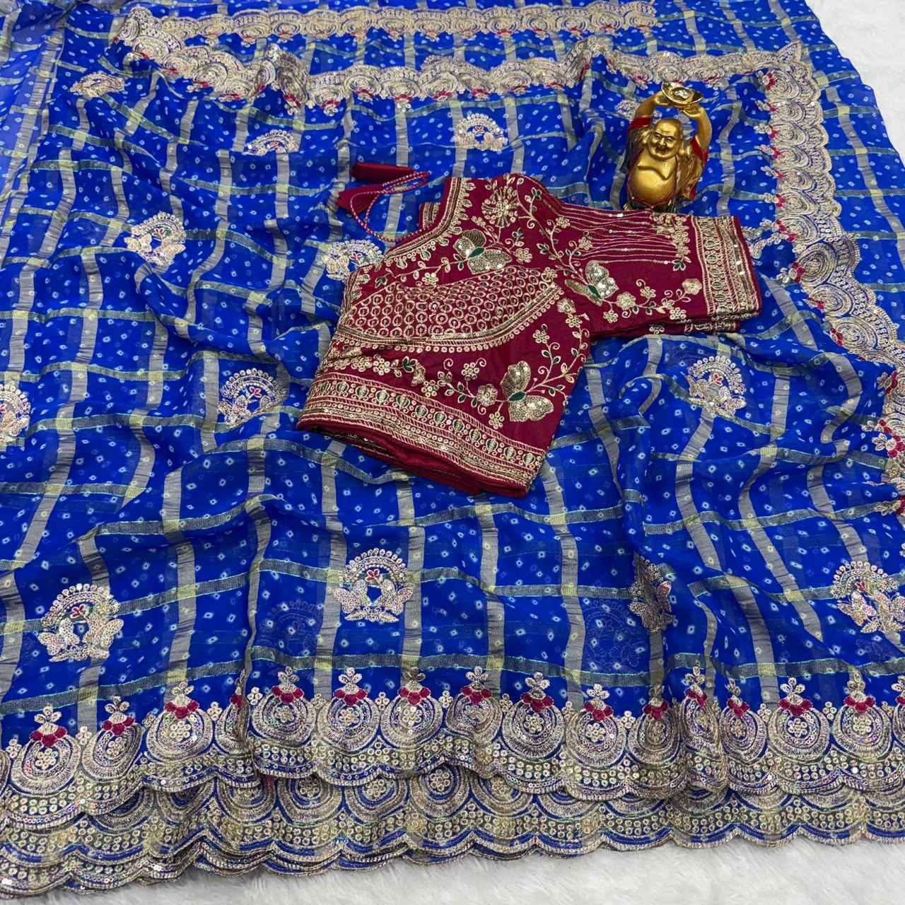 PANETAR CHIFFON  SEQWANCE THREAD WORK SAREE