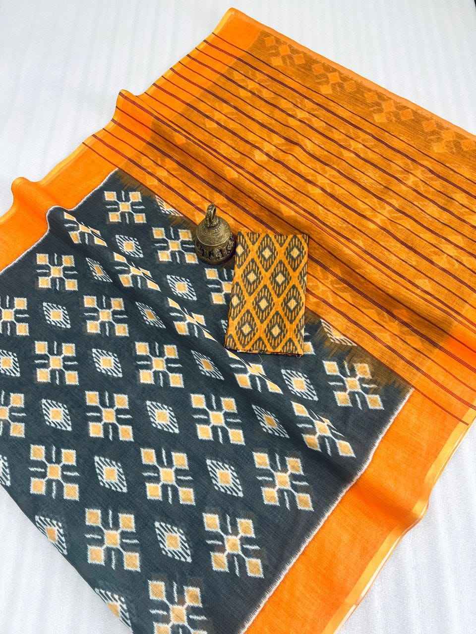 PLAIN LINEN DIGITAL PRINTED SAREE CODE MG451