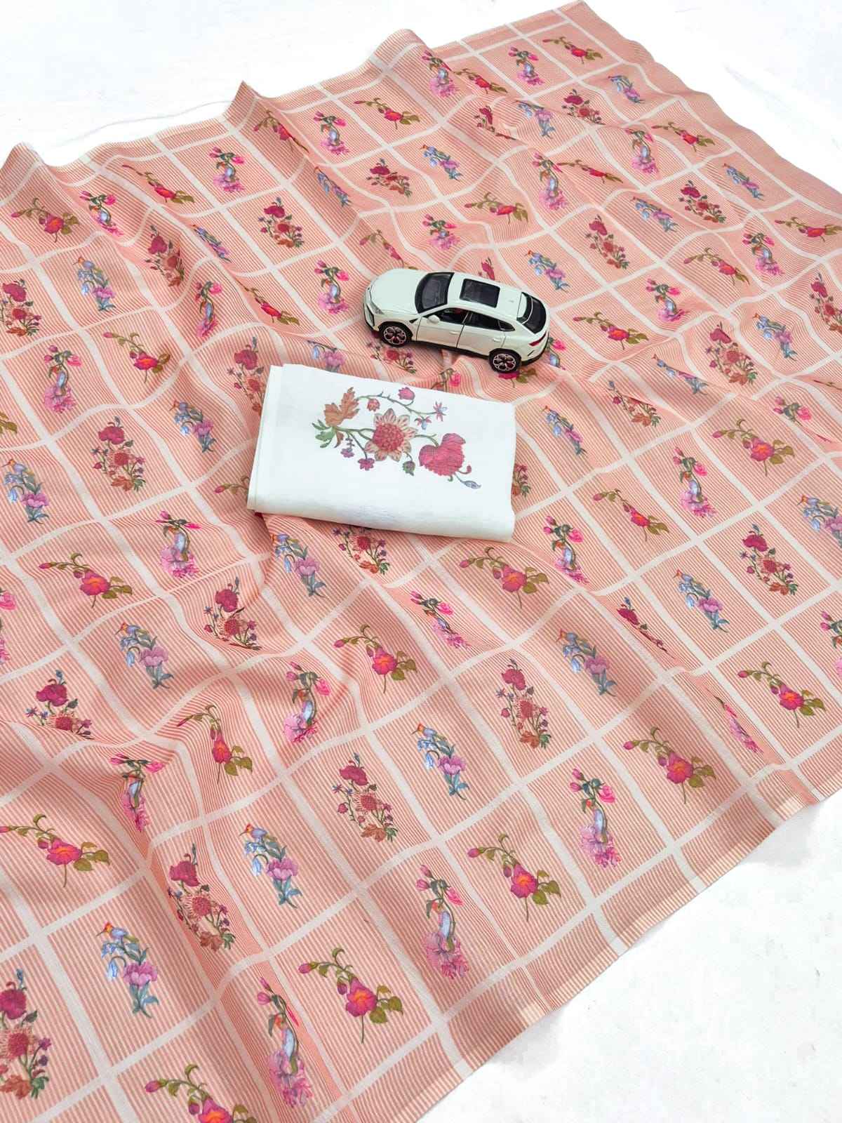 PLAIN LINEN DIGITAL PRINTED SAREE CODE MG680