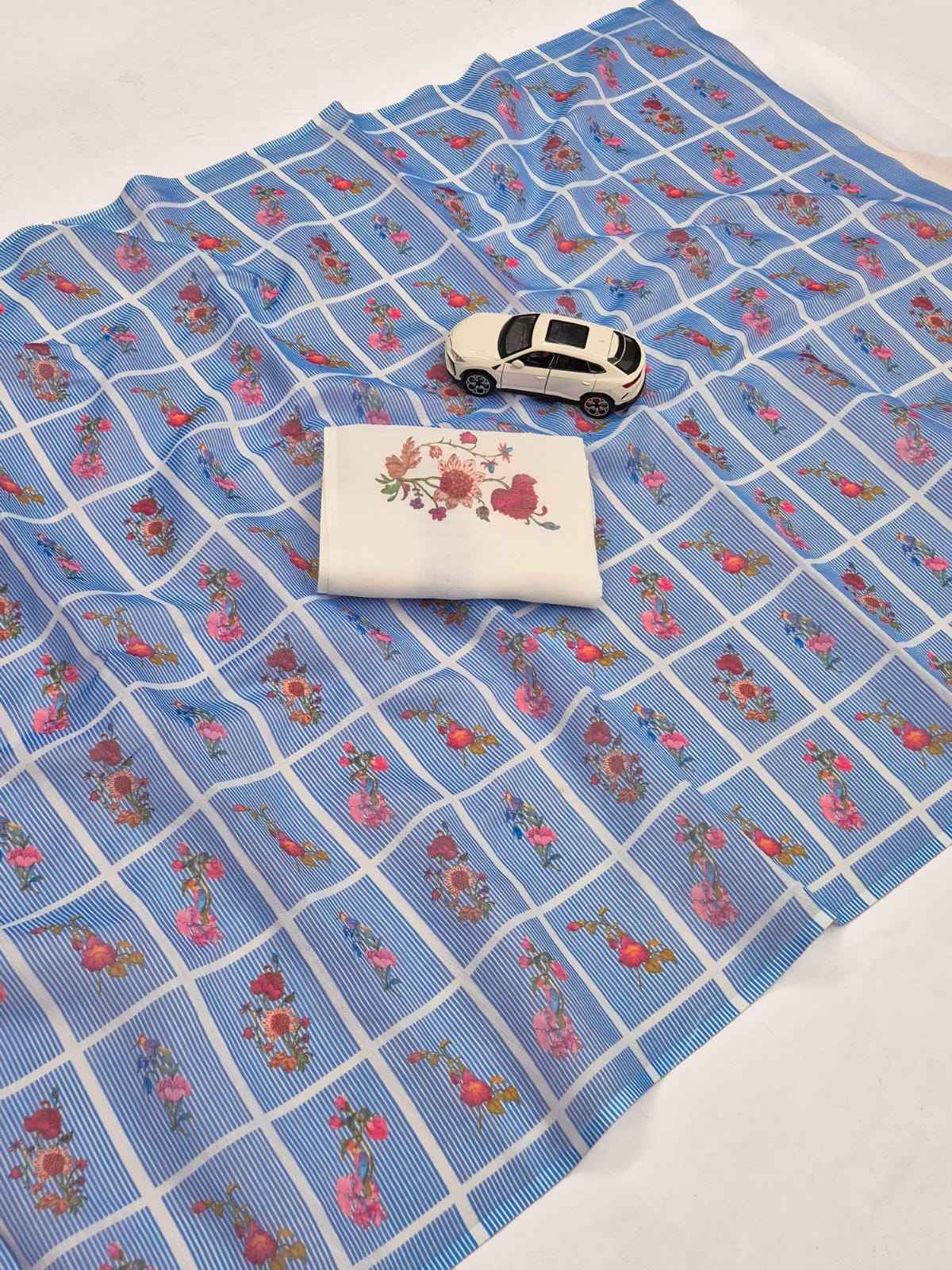 PLAIN LINEN DIGITAL PRINTED SAREE CODE MG680