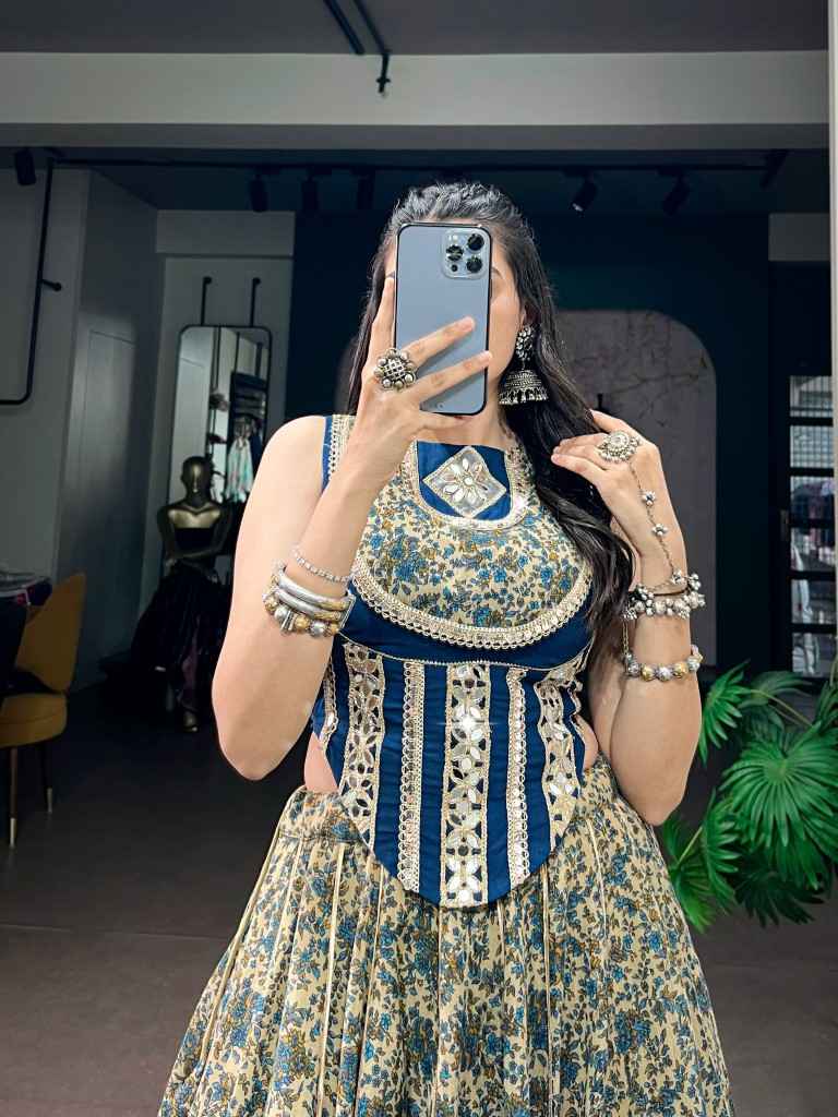 POLYESTER VISCOSE CHANDERII MIRROR WORK NAVRATRI LEHENGA CHOLI