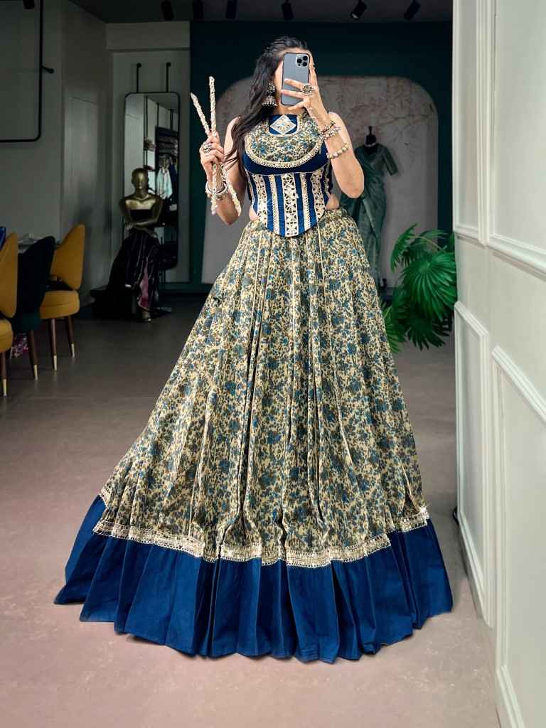 POLYESTER VISCOSE CHANDERII MIRROR WORK NAVRATRI LEHENGA CHOLI
