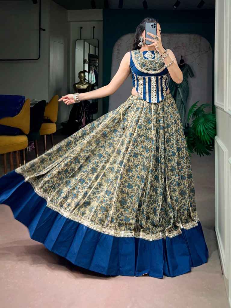 POLYESTER VISCOSE CHANDERII MIRROR WORK NAVRATRI LEHENGA CHOLI