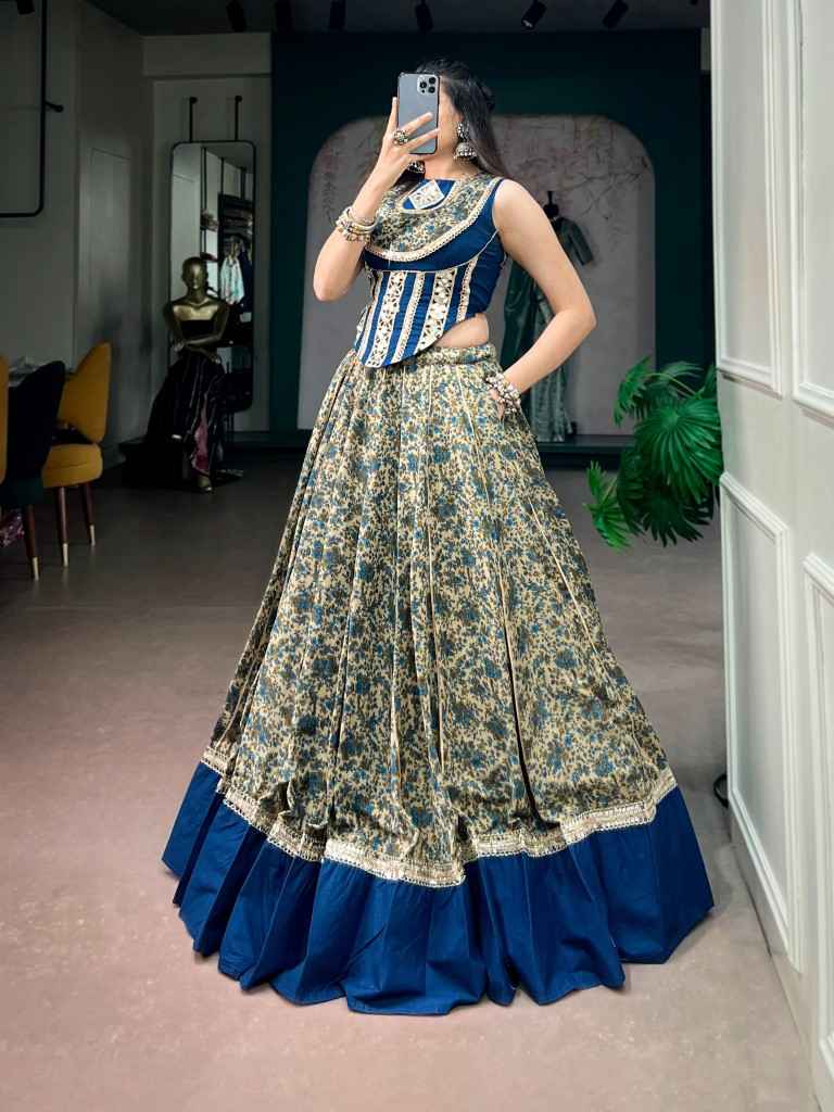POLYESTER VISCOSE CHANDERII MIRROR WORK NAVRATRI LEHENGA CHOLI
