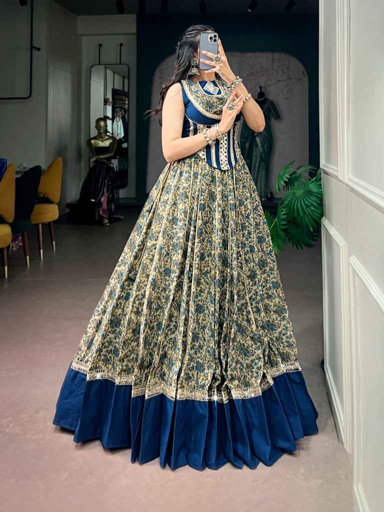 POLYESTER VISCOSE CHANDERII MIRROR WORK NAVRATRI LEHENGA CHOLI