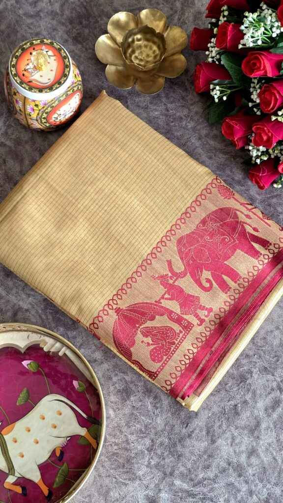 PREMIUM KHADI RAW SILK LINING ZARI WEAVING SAREE 