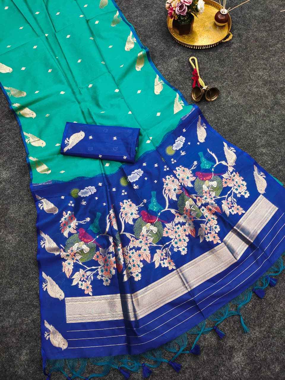 PREMIUM KHADI RAW SILK BIRD ZARI WEAVING SAREE
