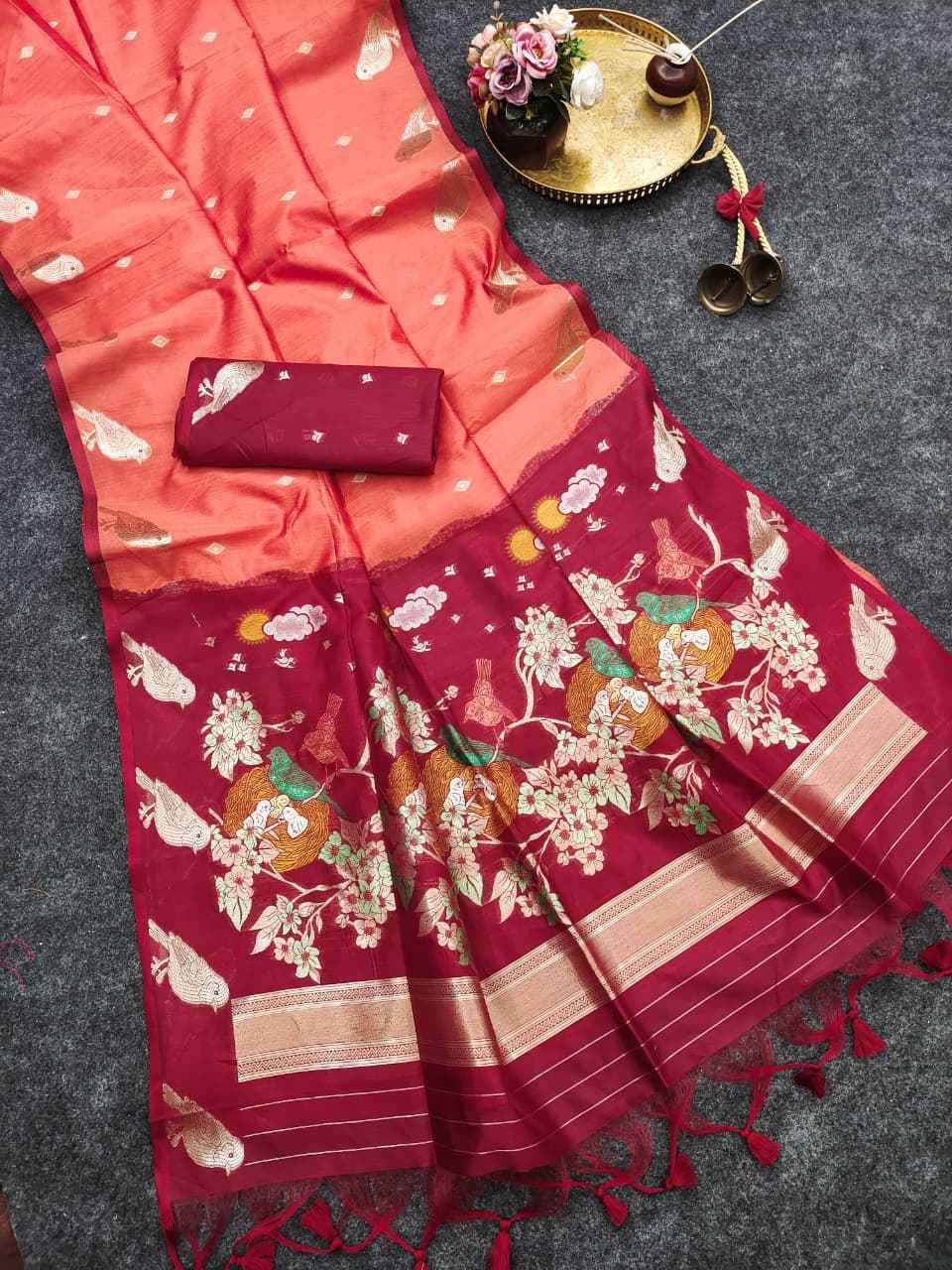 PREMIUM KHADI RAW SILK BIRD ZARI WEAVING SAREE