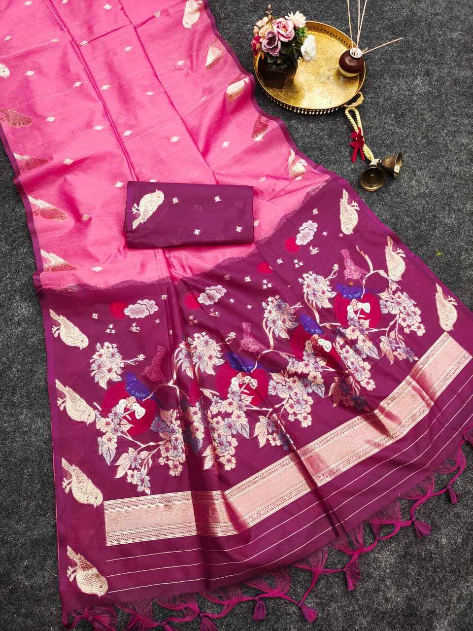 PREMIUM KHADI RAW SILK BIRD ZARI WEAVING SAREE
