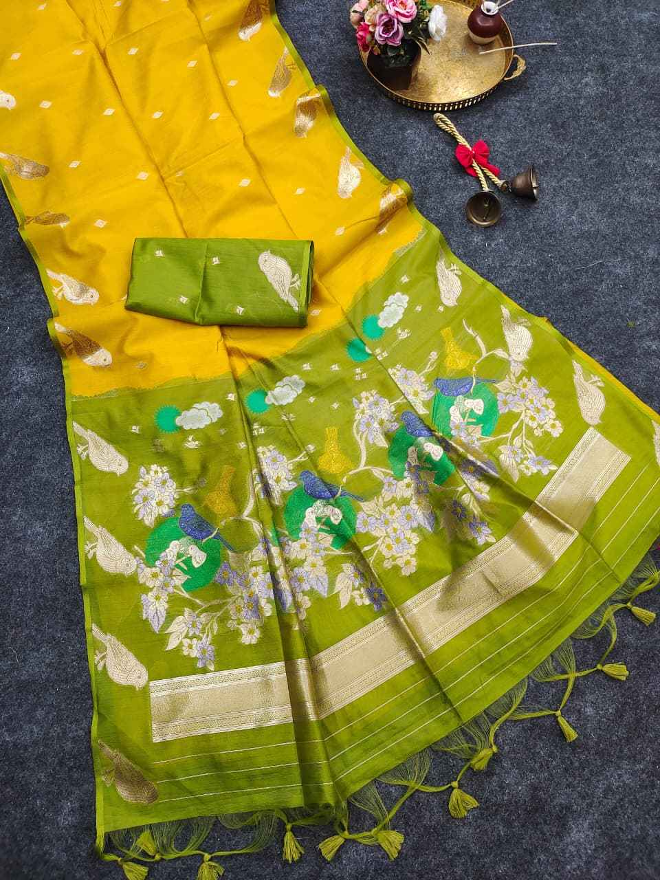 PREMIUM KHADI RAW SILK BIRD ZARI WEAVING SAREE