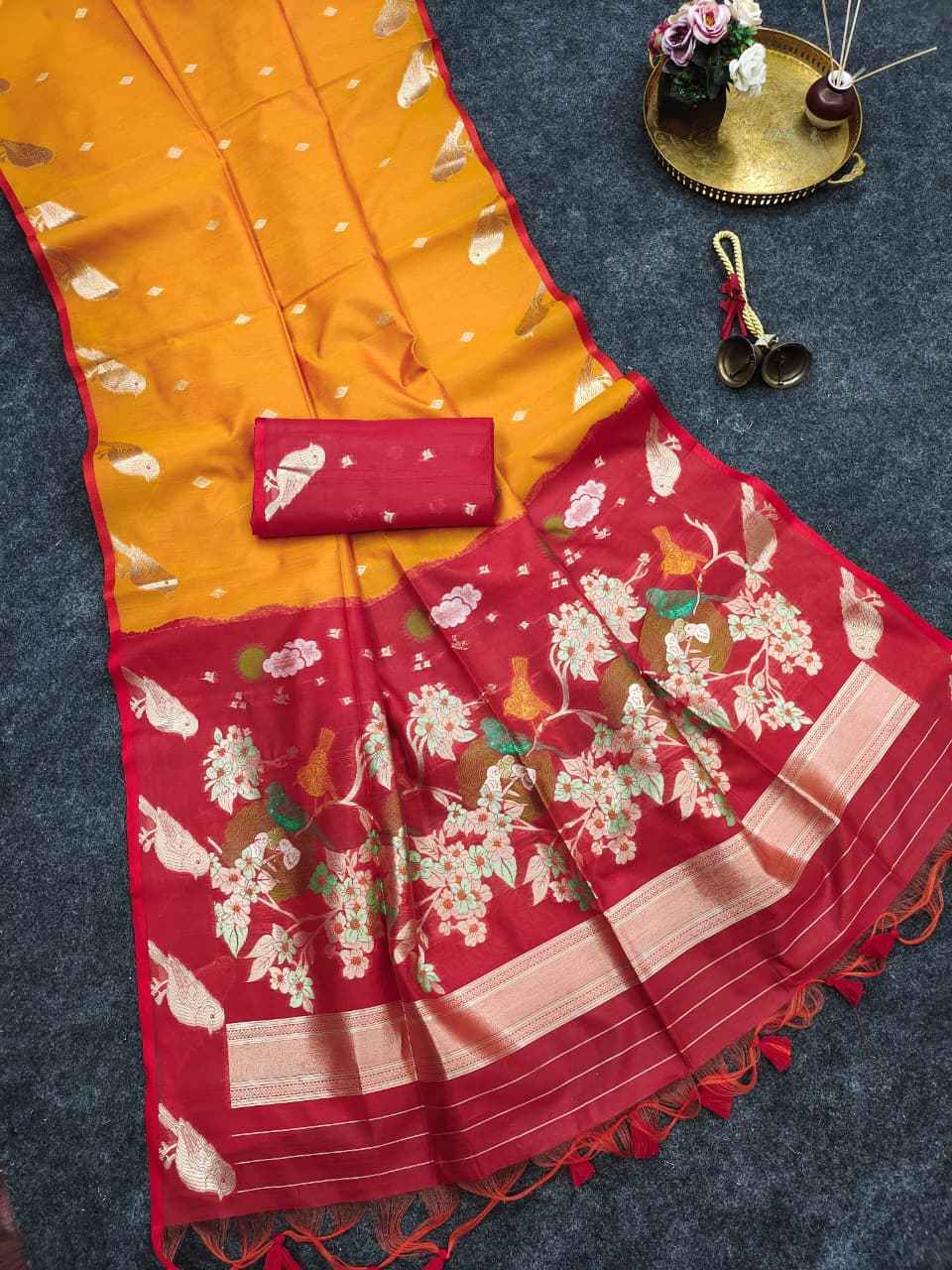 PREMIUM KHADI RAW SILK BIRD ZARI WEAVING SAREE