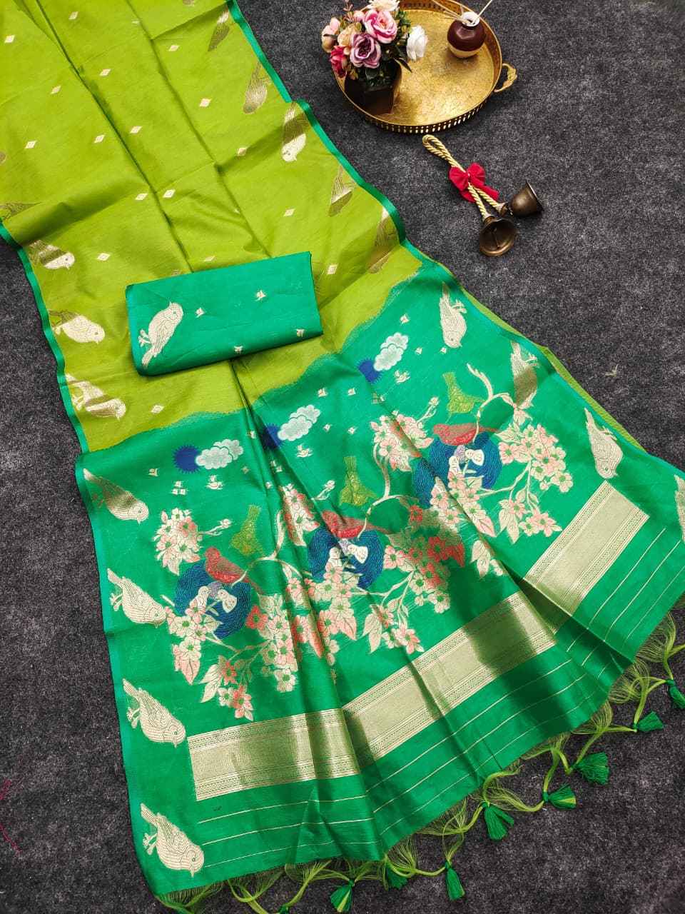 PREMIUM KHADI RAW SILK BIRD ZARI WEAVING SAREE