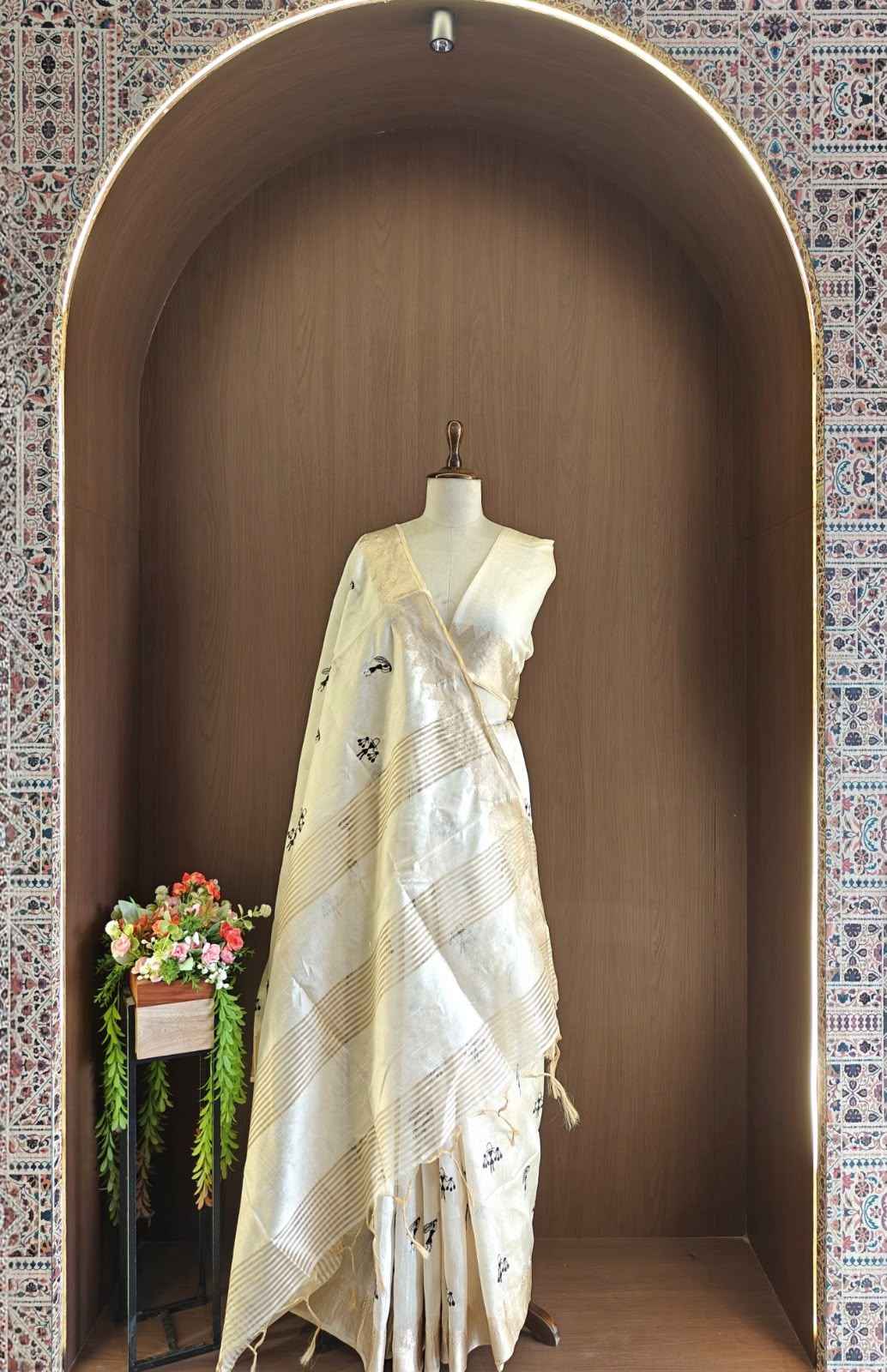 PREMIUM SOFT ASSAM SILK EMBROIDERED WARLI DESIGN SAREE
