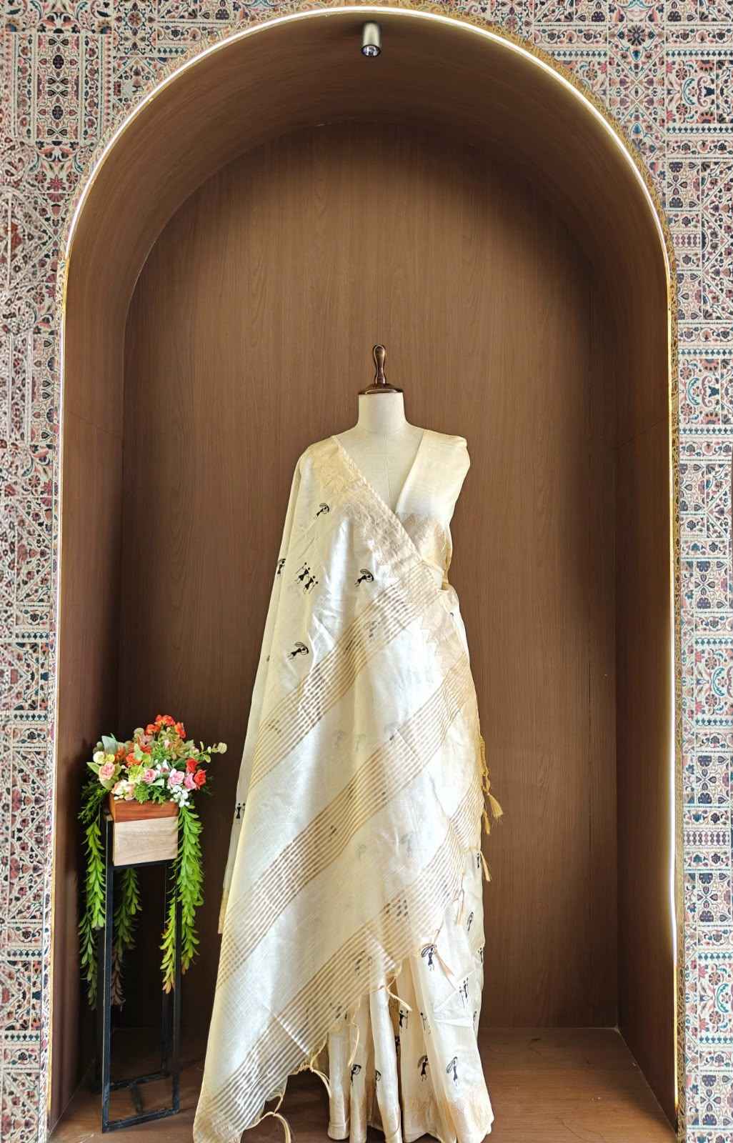 PREMIUM SOFT ASSAM SILK EMBROIDERED WARLI DESIGN SAREE