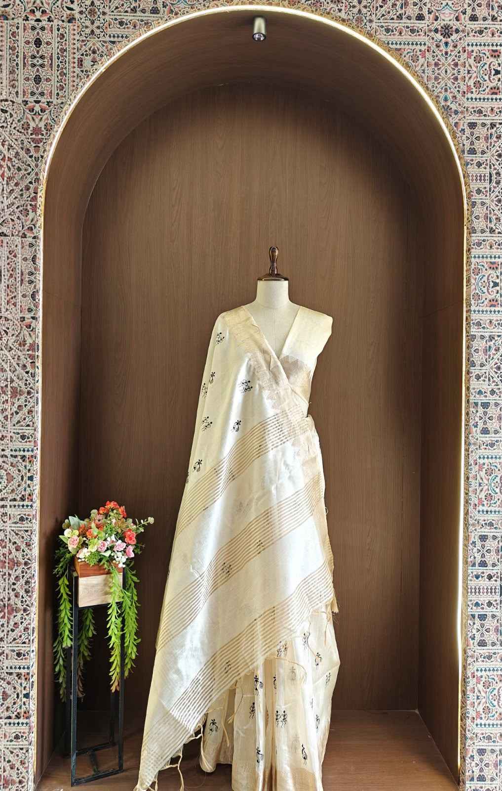 PREMIUM SOFT ASSAM SILK EMBROIDERED WARLI DESIGN SAREE