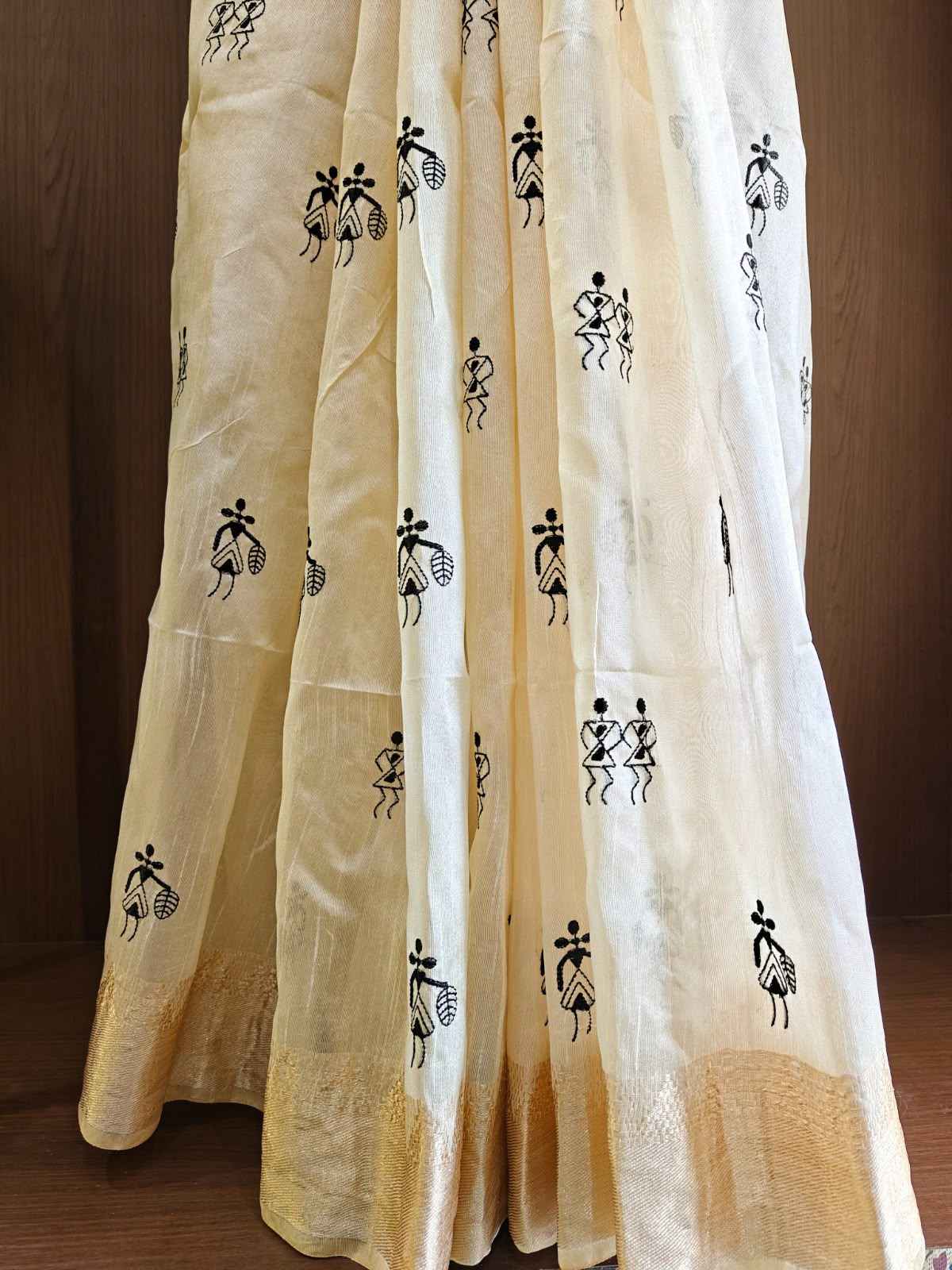 PREMIUM SOFT ASSAM SILK EMBROIDERED WARLI DESIGN SAREE
