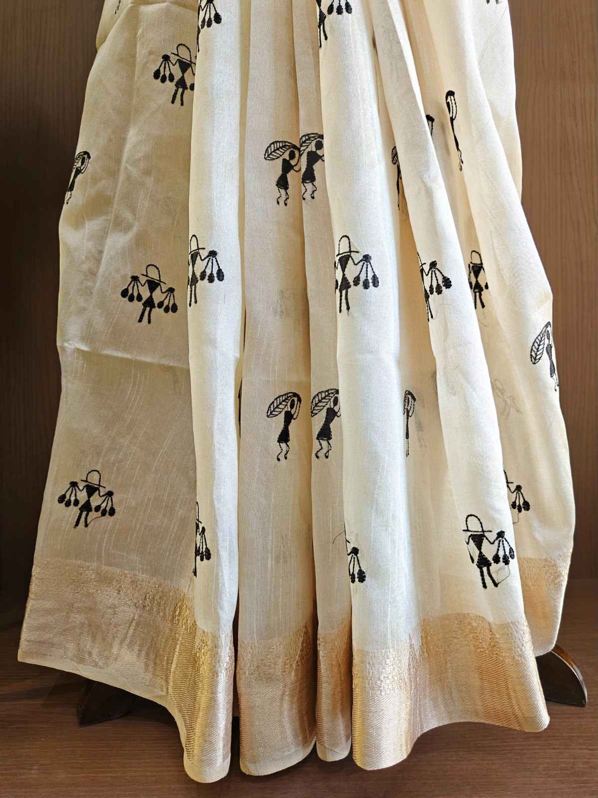 PREMIUM SOFT ASSAM SILK EMBROIDERED WARLI DESIGN SAREE