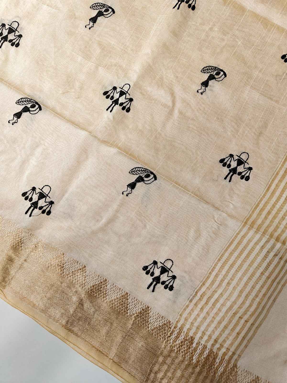 PREMIUM SOFT ASSAM SILK EMBROIDERED WARLI DESIGN SAREE