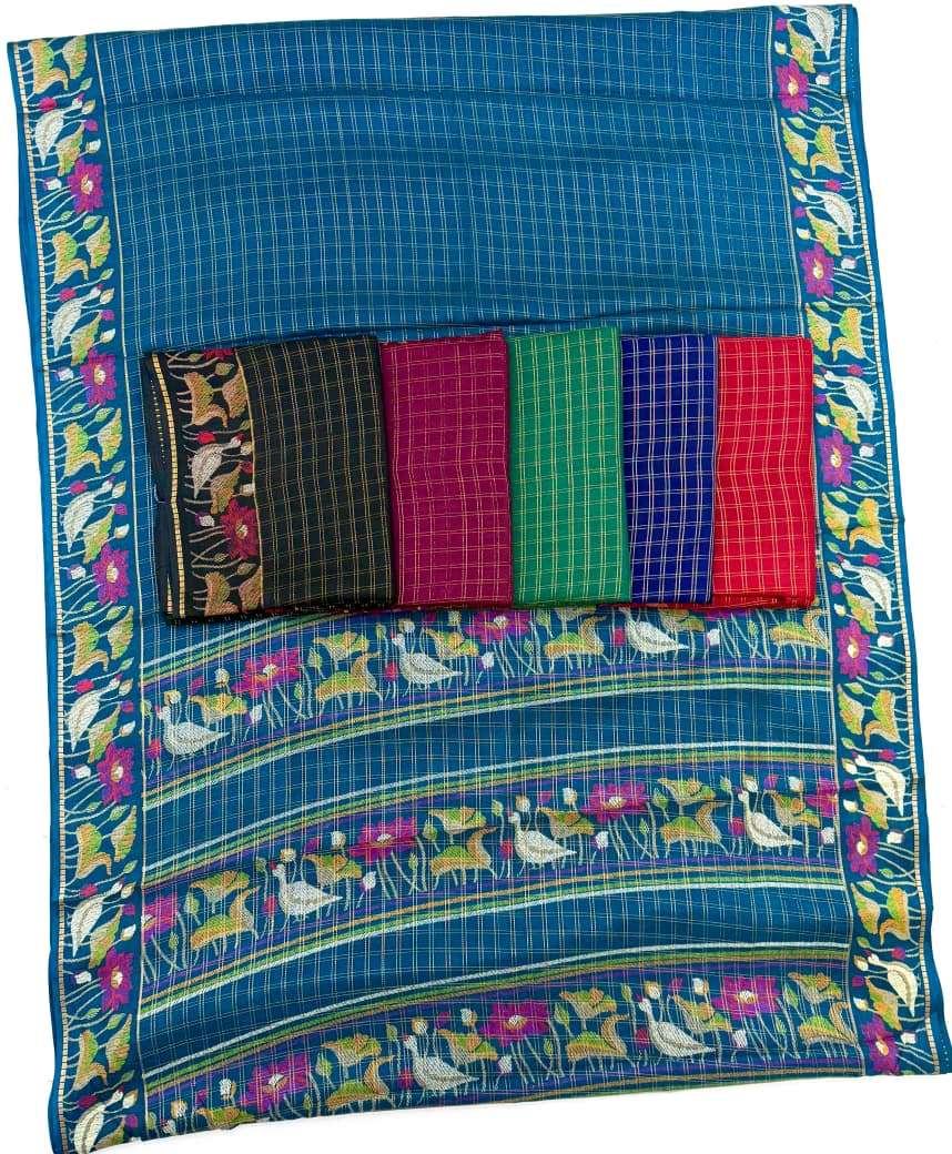 MUGA SPICE SILK KALAMKARI PRINTED ZARI CHECKS SAREE 