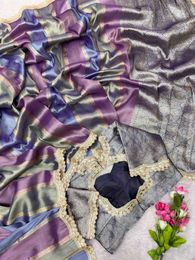 PURE BANARASI MULTI TISSUE SILK ZARI WEAVING SAREE