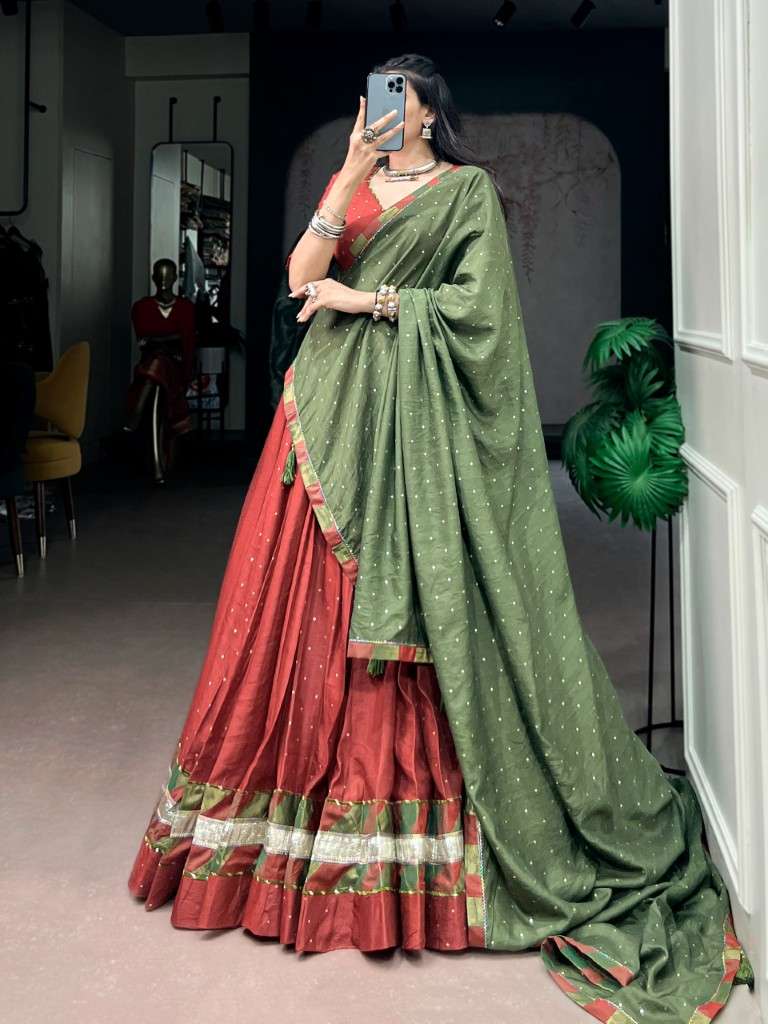PURE CHANDERI ZARI WEAVING BUTTI DESIGNER NAVRATRI LEHENGA CHOLI