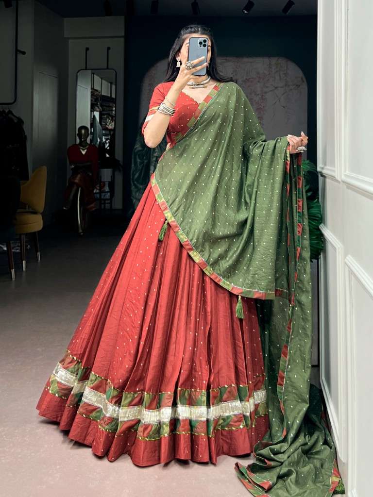 PURE CHANDERI ZARI WEAVING BUTTI DESIGNER NAVRATRI LEHENGA CHOLI