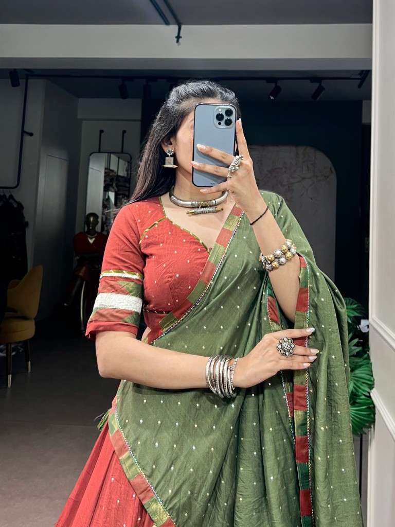 PURE CHANDERI ZARI WEAVING BUTTI DESIGNER NAVRATRI LEHENGA CHOLI