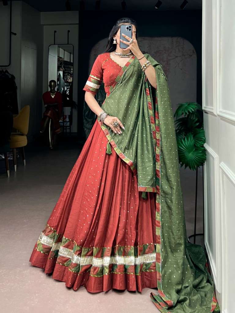 PURE CHANDERI ZARI WEAVING BUTTI DESIGNER NAVRATRI LEHENGA CHOLI
