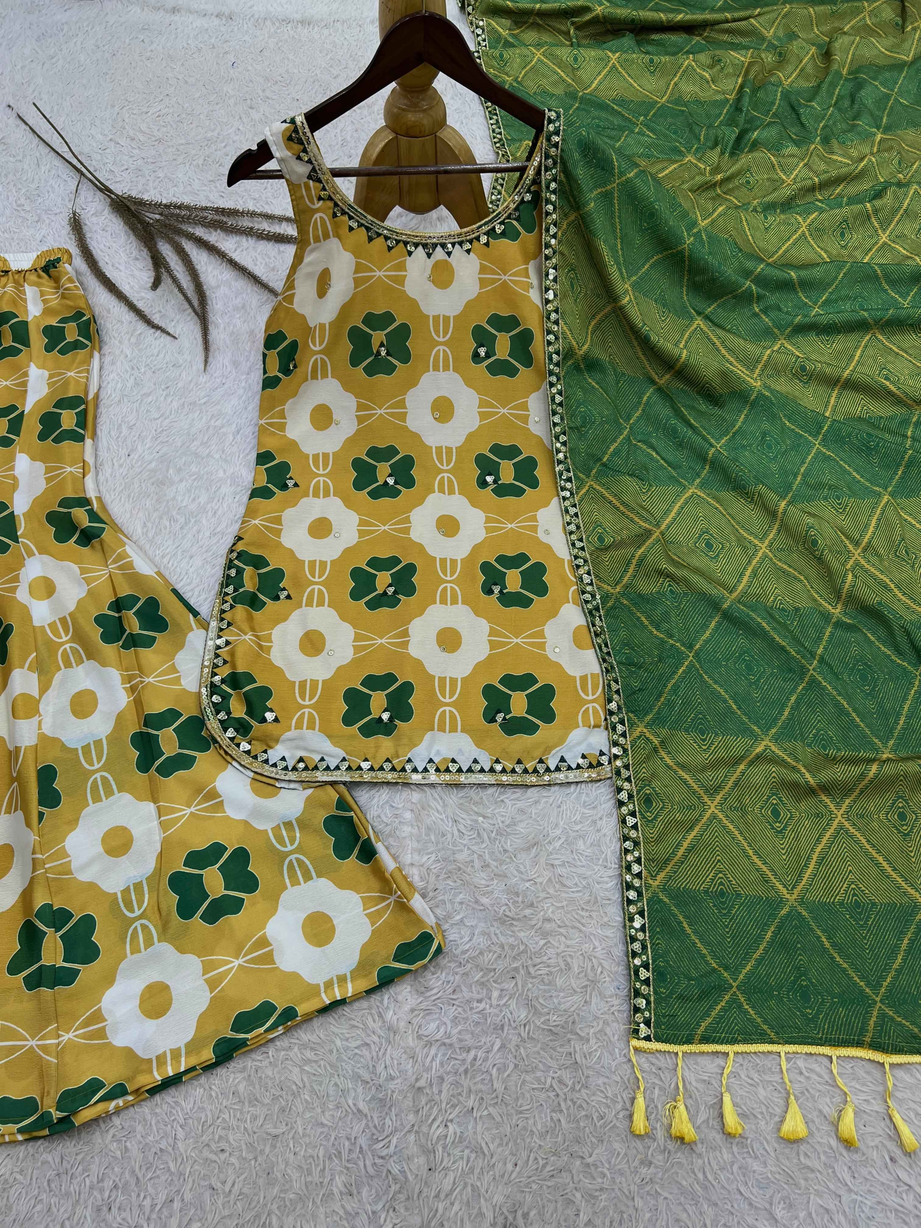 PURE CHINON SILK EMBROIDERY SEQUENCE WORK READYMADE SUIT 1