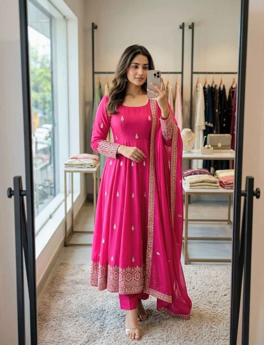 PURE CHINON SILK EMBROIDERY SEQUENCE WORK READYMADE SUIT 2