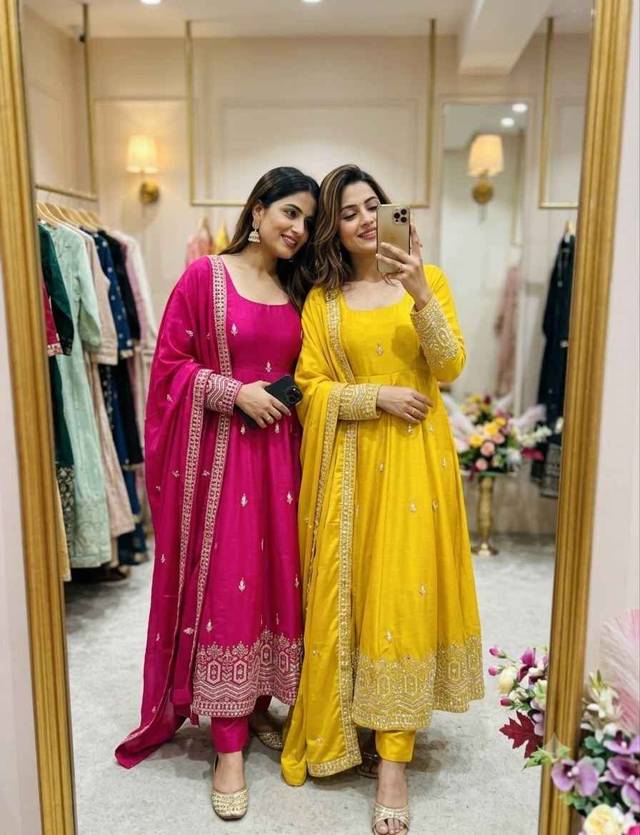 PURE CHINON SILK EMBROIDERY SEQUENCE WORK READYMADE SUIT 2