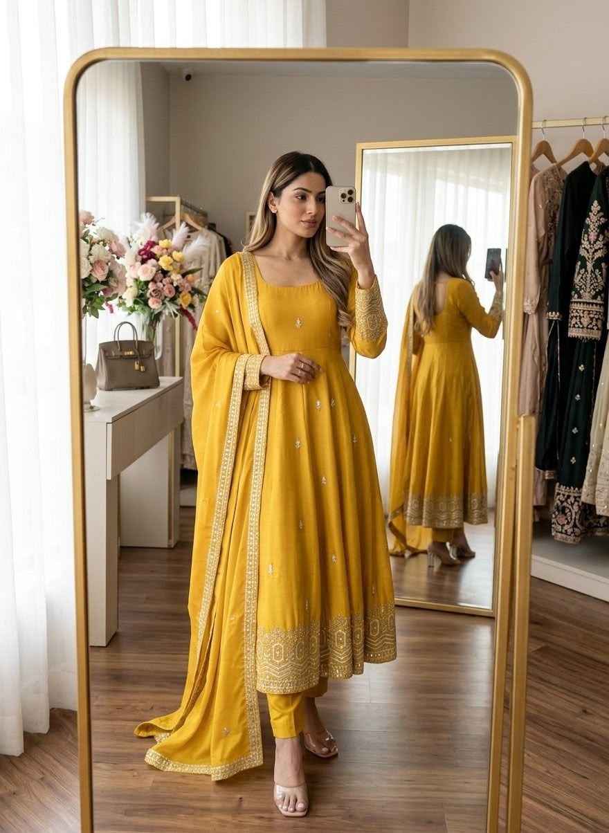 PURE CHINON SILK EMBROIDERY SEQUENCE WORK READYMADE SUIT 2