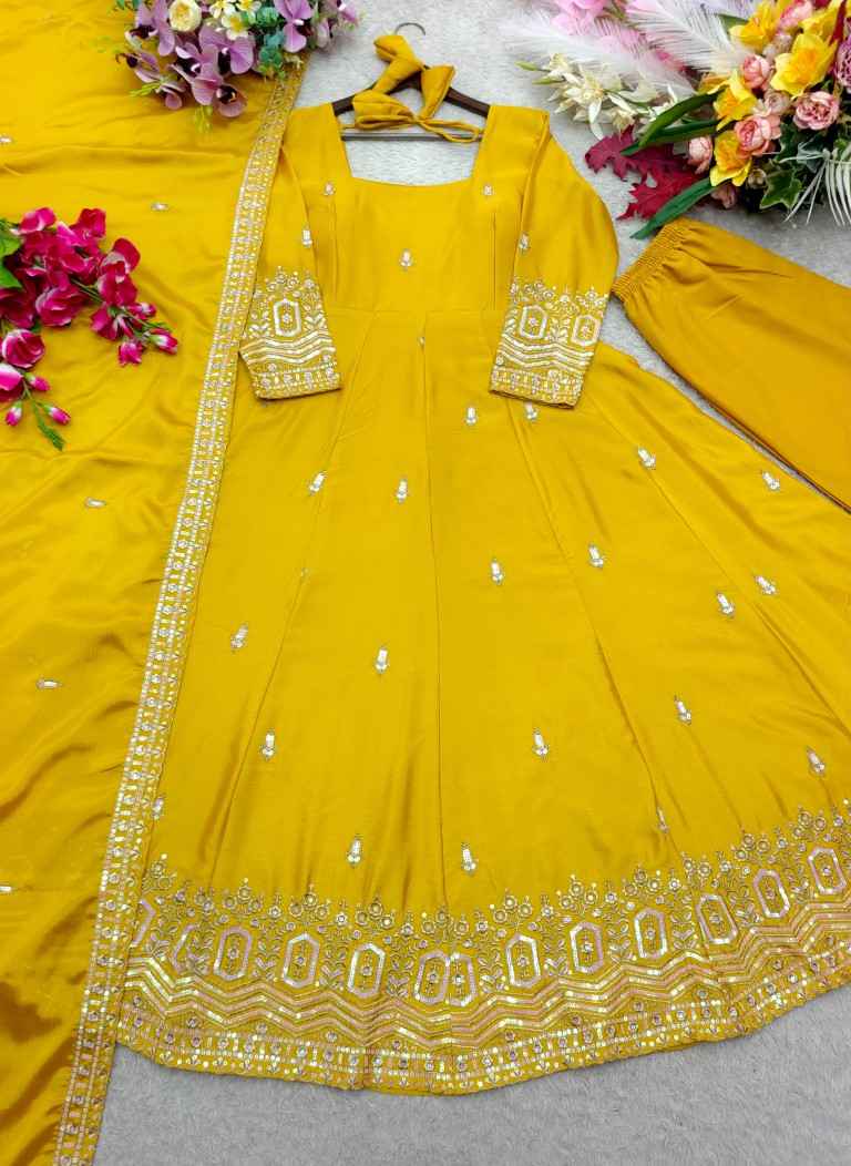 PURE CHINON SILK EMBROIDERY SEQUENCE WORK READYMADE SUIT 2