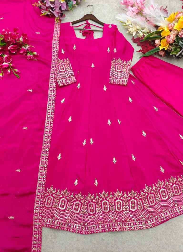 PURE CHINON SILK EMBROIDERY SEQUENCE WORK READYMADE SUIT 2