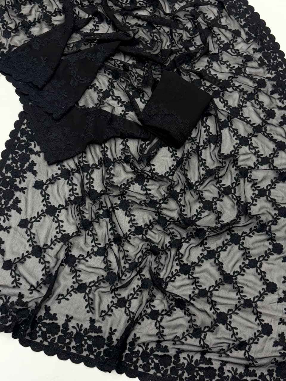 PURE GEORGETTE CHIKANKARI EMBROIDERY WORK SAREE