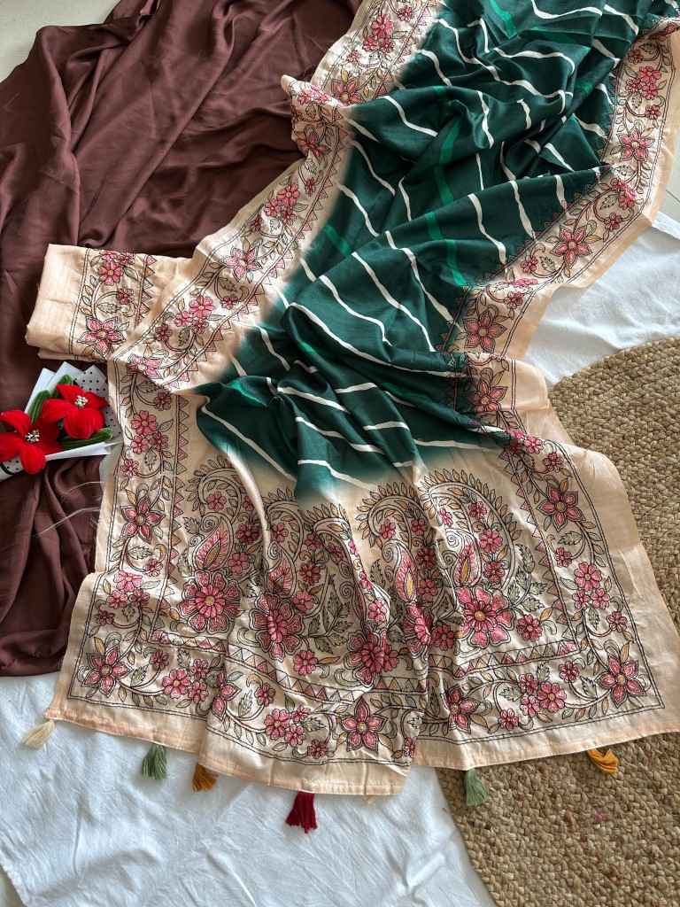 PURE HANDLOOM TUSSUR SILK LEHRIYA DIGITAL PRINTED SAREE 