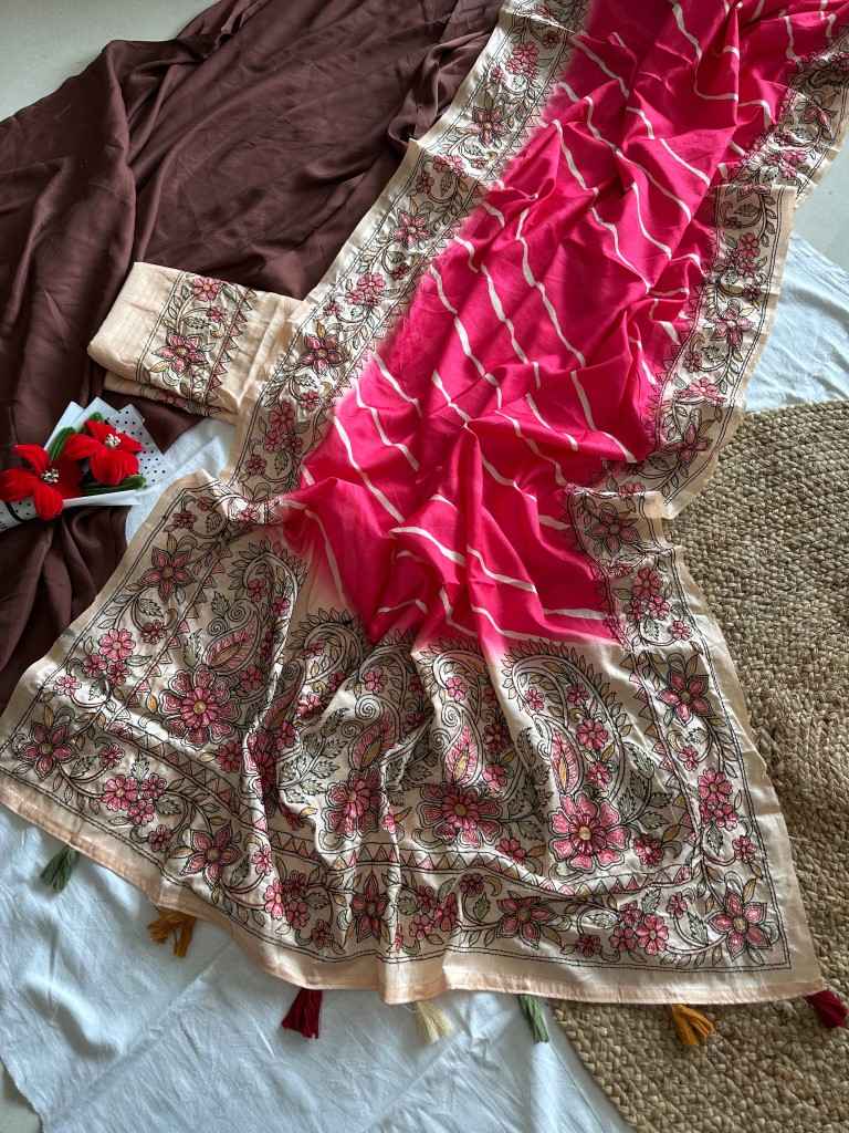 PURE HANDLOOM TUSSUR SILK LEHRIYA DIGITAL PRINTED SAREE 