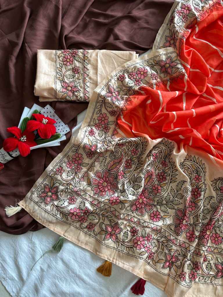 PURE HANDLOOM TUSSUR SILK LEHRIYA DIGITAL PRINTED SAREE 