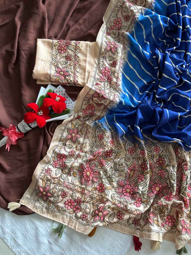 PURE HANDLOOM TUSSUR SILK LEHRIYA DIGITAL PRINTED SAREE 