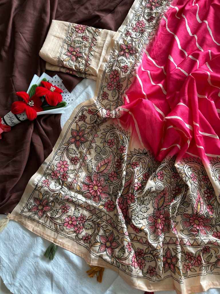 PURE HANDLOOM TUSSUR SILK LEHRIYA DIGITAL PRINTED SAREE 