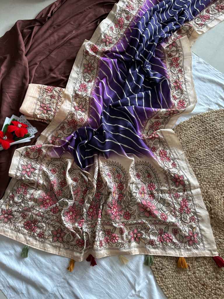 PURE HANDLOOM TUSSUR SILK LEHRIYA DIGITAL PRINTED SAREE 
