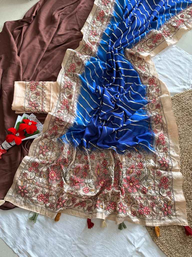 PURE HANDLOOM TUSSUR SILK LEHRIYA DIGITAL PRINTED SAREE 