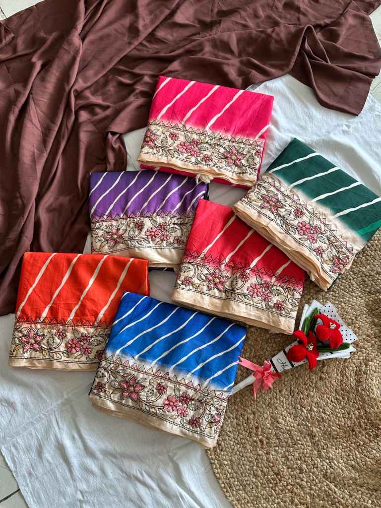 PURE HANDLOOM TUSSUR SILK LEHRIYA DIGITAL PRINTED SAREE 