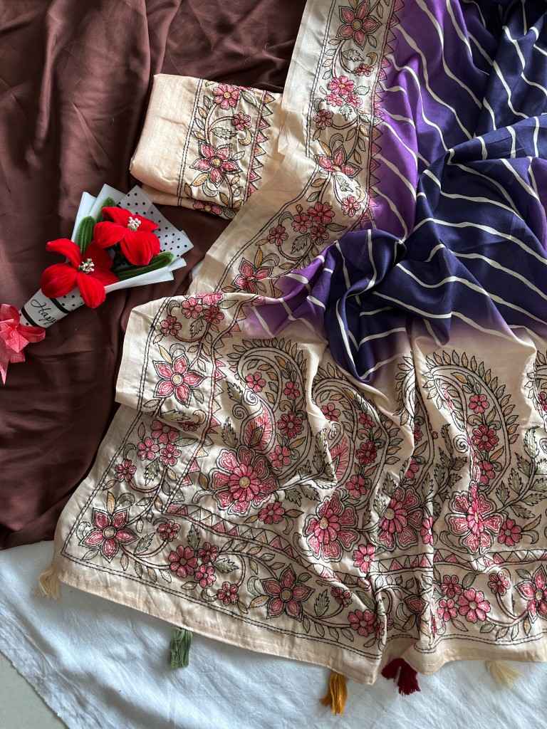 PURE HANDLOOM TUSSUR SILK LEHRIYA DIGITAL PRINTED SAREE 