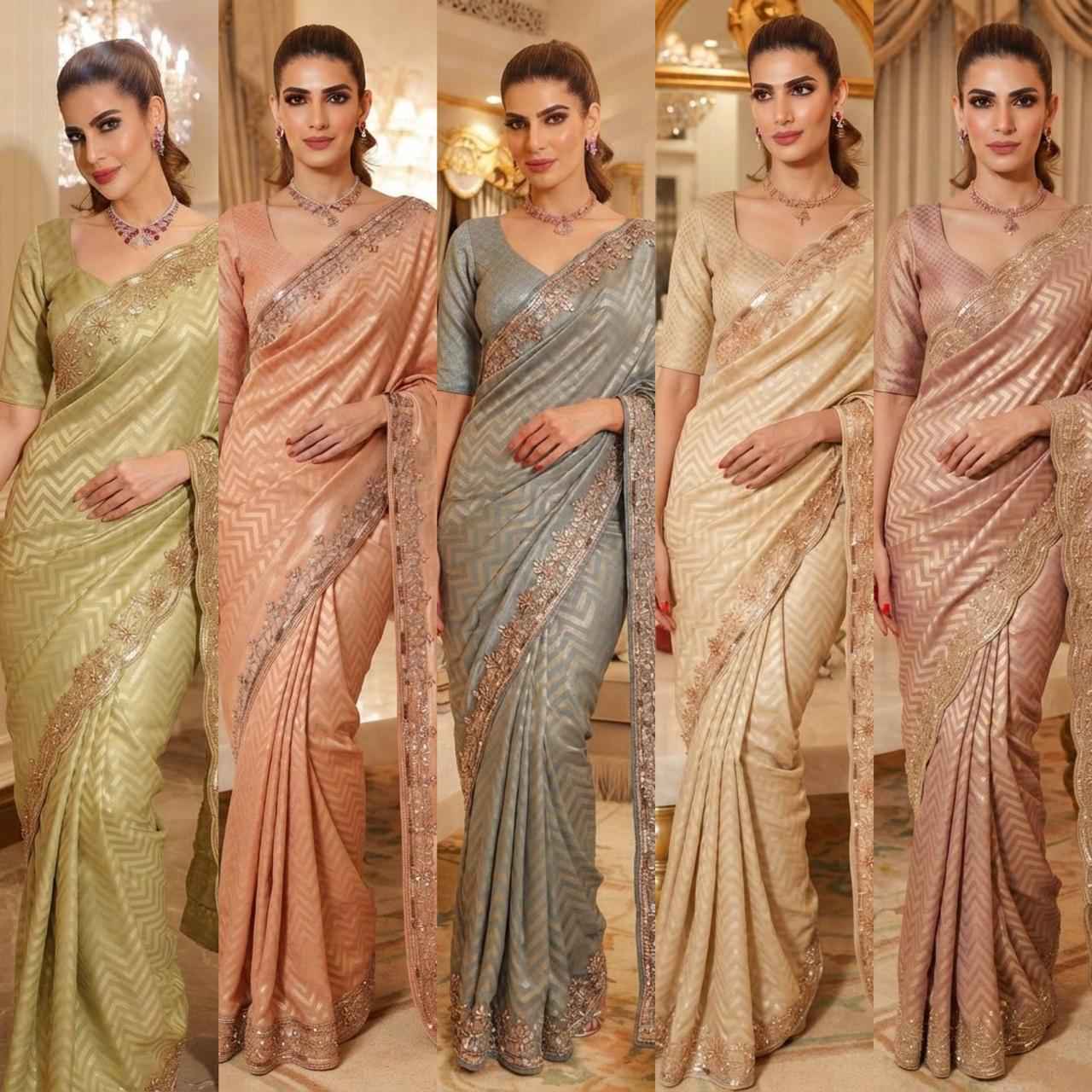 PURE KANJIVARM SILK CUTDANA BEADS & SEQUANCE WORK SAREE