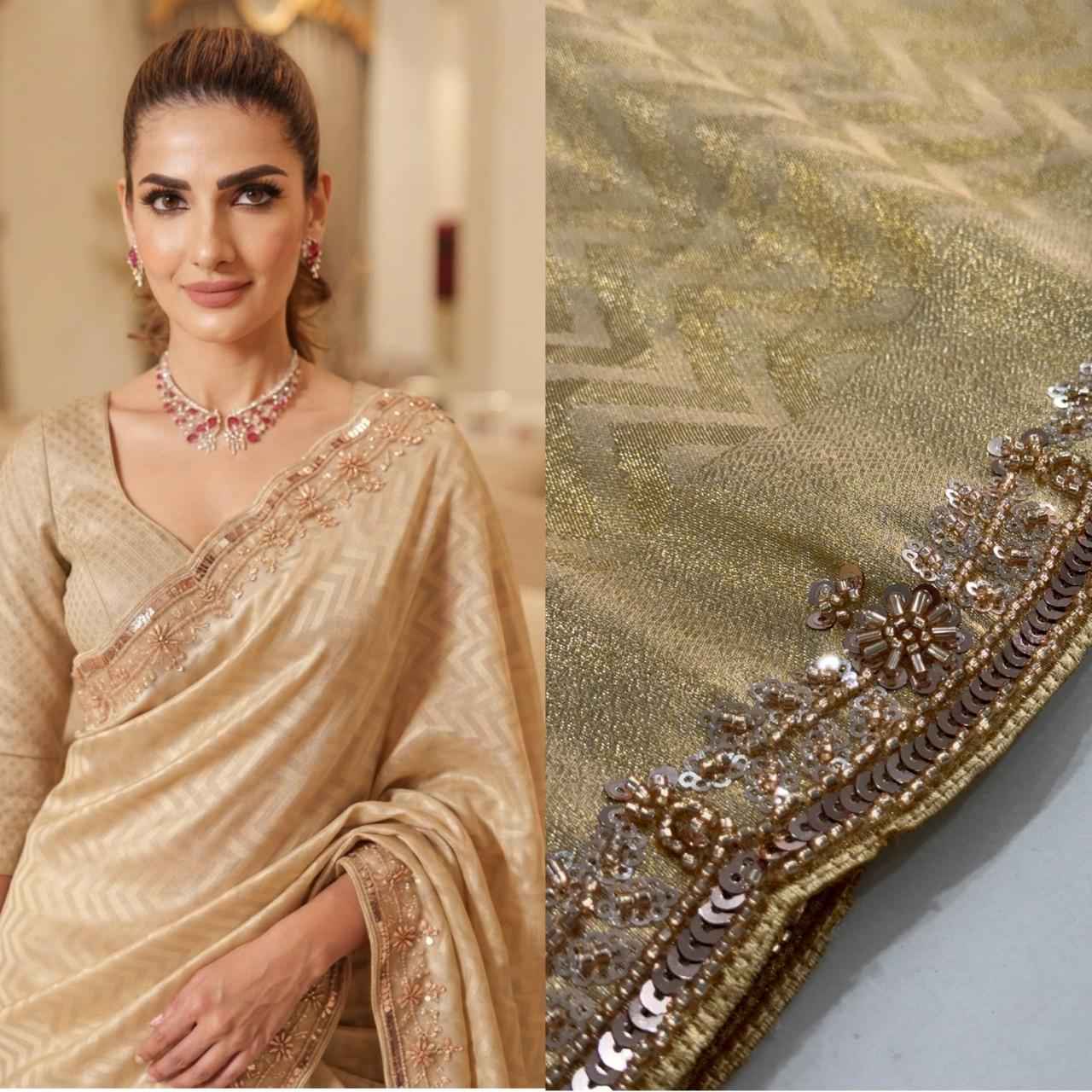 PURE KANJIVARM SILK CUTDANA BEADS & SEQUANCE WORK SAREE