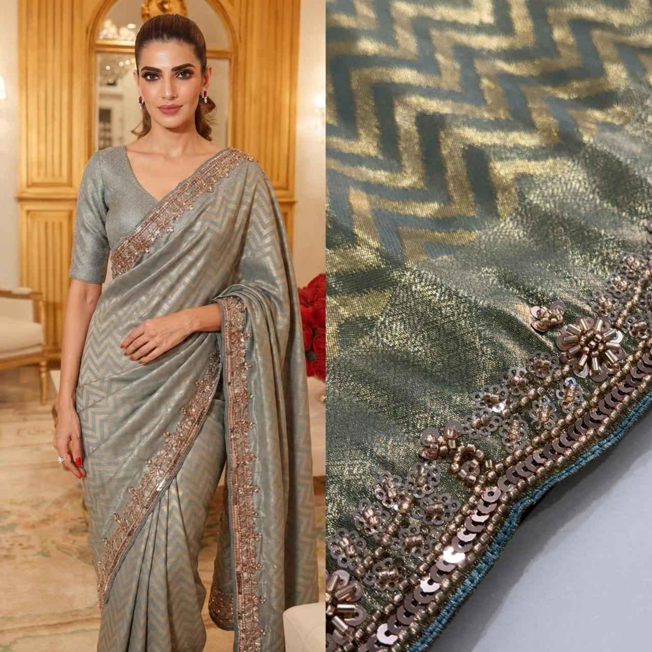 PURE KANJIVARM SILK CUTDANA BEADS & SEQUANCE WORK SAREE