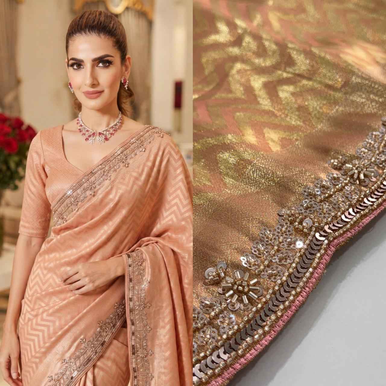 PURE KANJIVARM SILK CUTDANA BEADS & SEQUANCE WORK SAREE