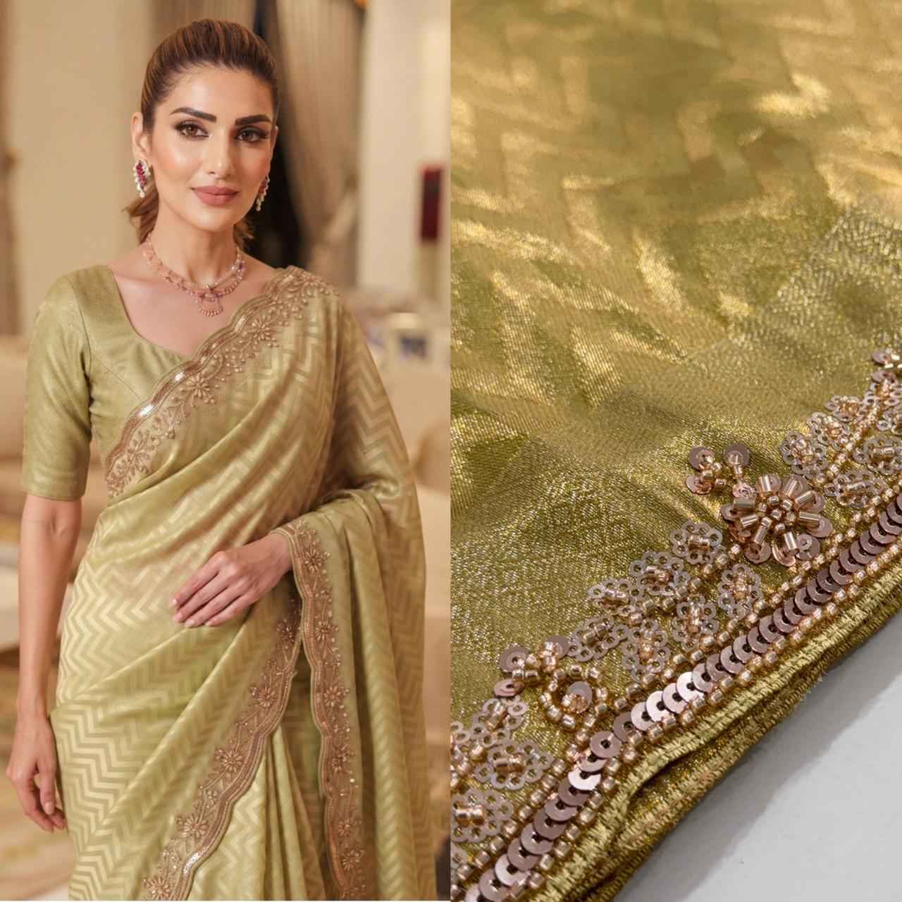 PURE KANJIVARM SILK CUTDANA BEADS & SEQUANCE WORK SAREE